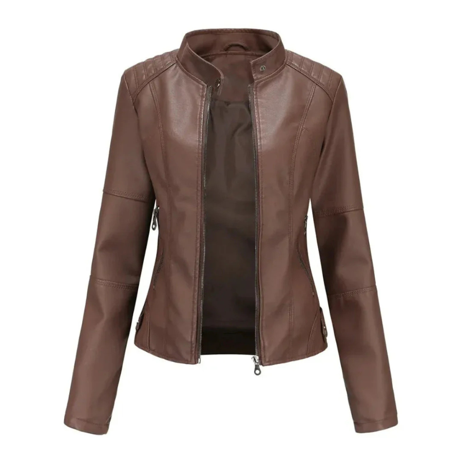 Isadora | Mandarin Collar Leather Jacket | Sleek Edge with Modern Confidence