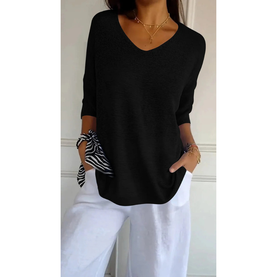 Tia | Women’s Knitted V-Neck Top | Soft Texture with Everyday Elegance
