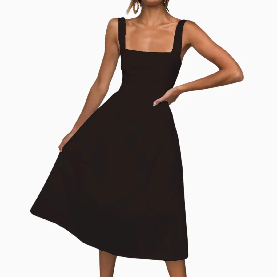 Alessandra | Square Neck Ruched Midi Dress | Elegant and Sculpting