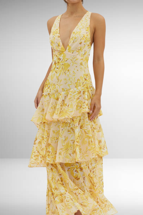 Freya | Women’s Floral Ruffled Maxi Dress | Romantic Flowing Summer Elegance