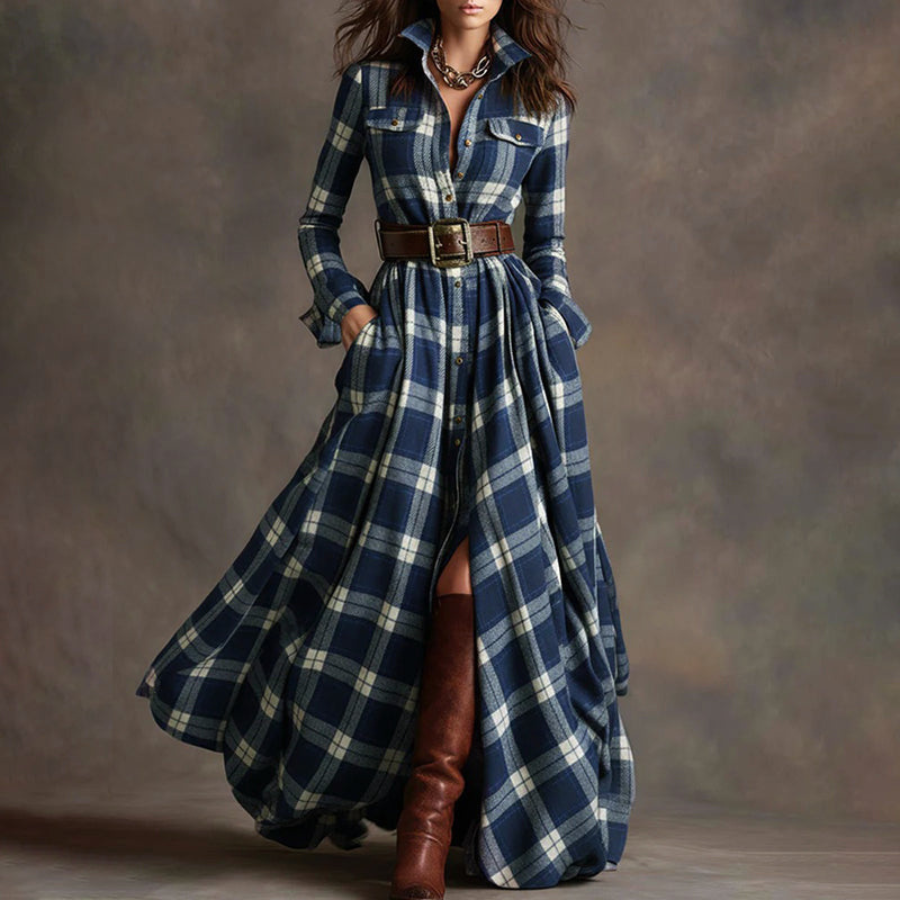 Leonor | Vintage Plaid Maxi Shirt Dress | Effortless and Stylish