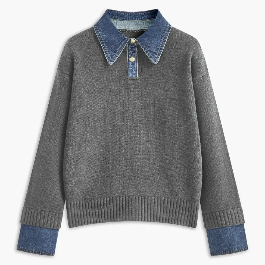 Elara | Women’s Denim Collar and Cuff Sweater | Casual Chic with Signature Details