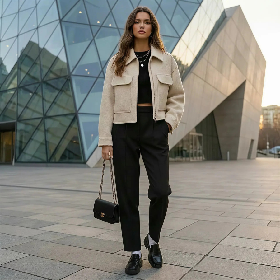 Rita | Cropped Zip-Up Wool Jacket | Tailored Warmth with Modern Edge