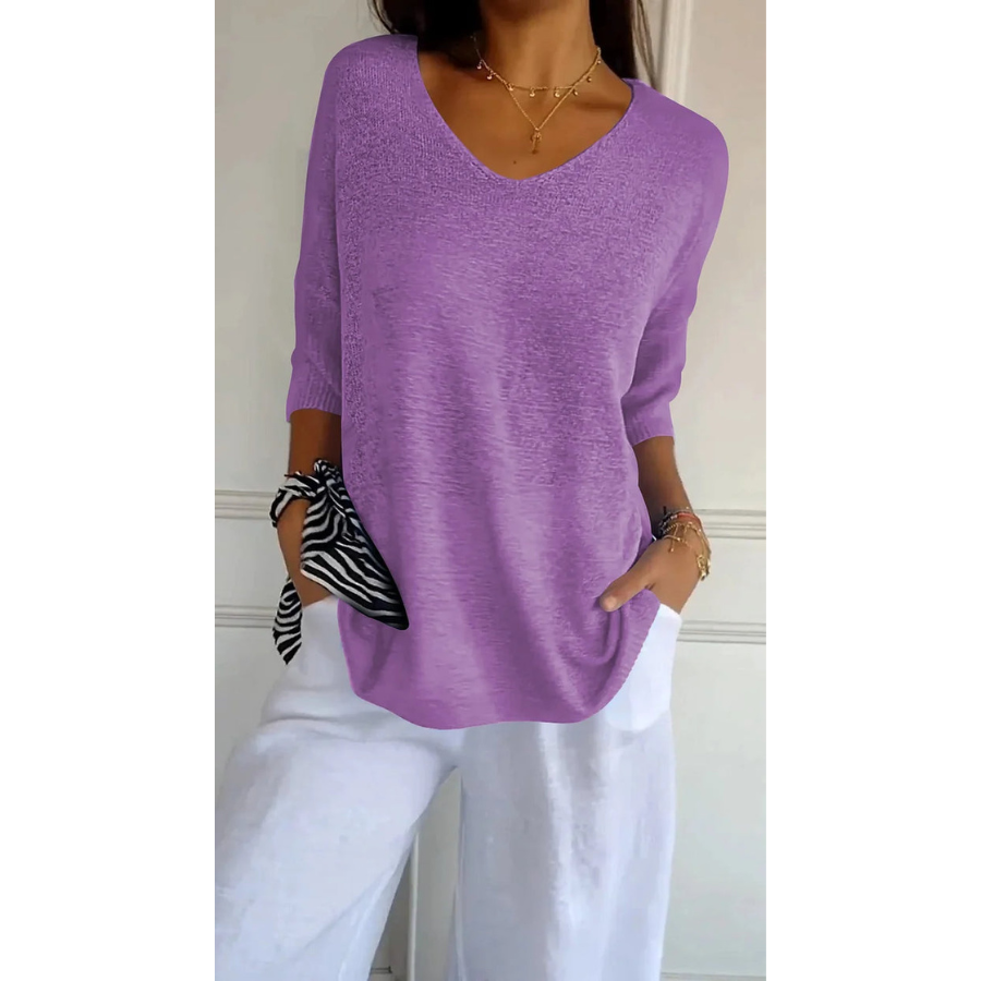 Tia | Women’s Knitted V-Neck Top | Soft Texture with Everyday Elegance
