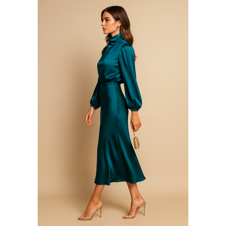 Alice | High Neck Midi Dress | Refined and Feminine