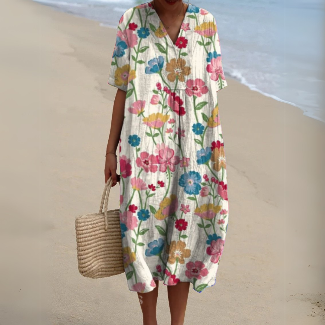 Lowri | Floral Short Sleeve Midi Dress | Feminine Elegance for Every Occasion