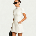 Iryna | Pearl Trim Mini Dress | Chic and Feminine