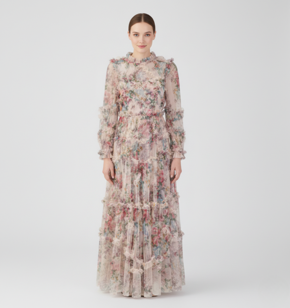 Willow | Women’s Floral Mock Neck Maxi Dress | Elegant Flowing Romantic Silhouette