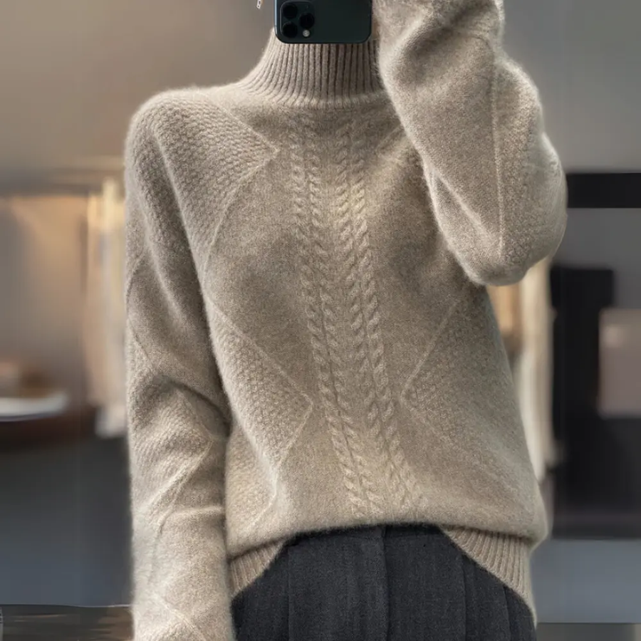 Laura | Women’s Textured Pattern Turtleneck Sweater | Cozy Detail with Refined Style