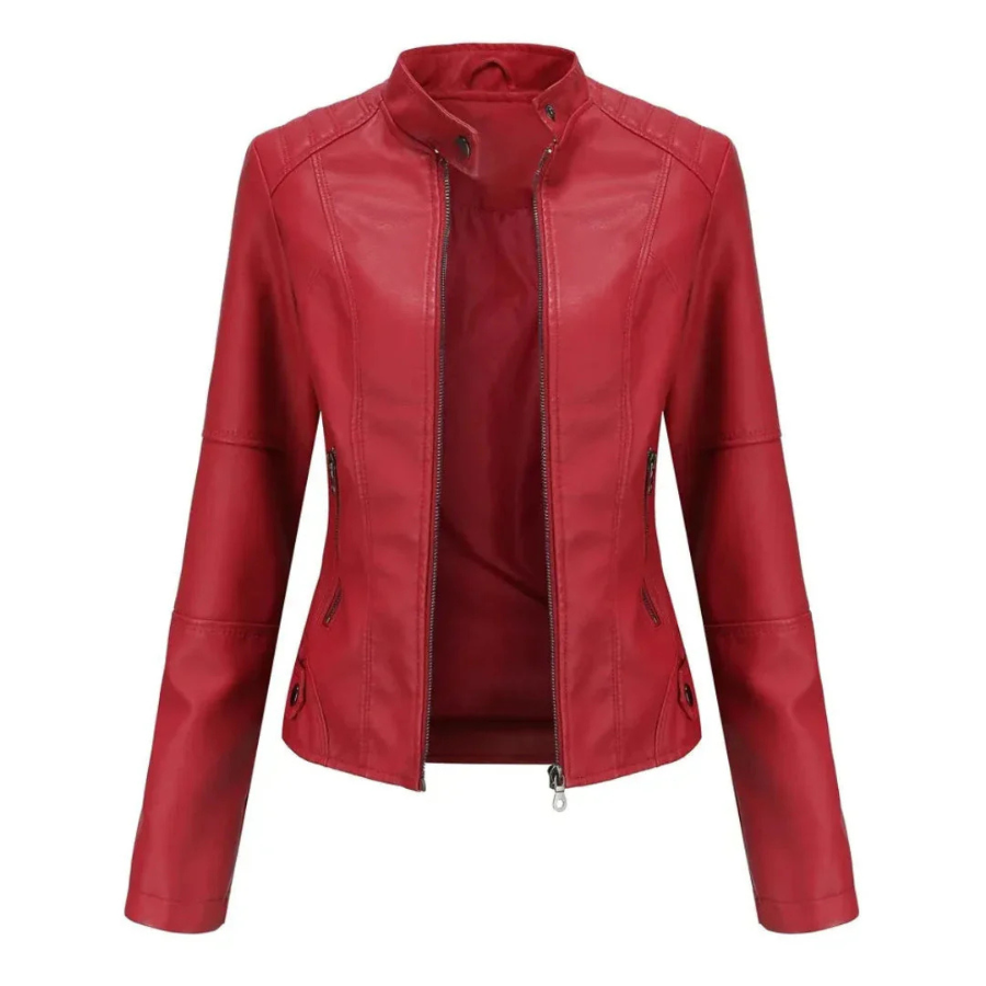 Isadora | Mandarin Collar Leather Jacket | Sleek Edge with Modern Confidence