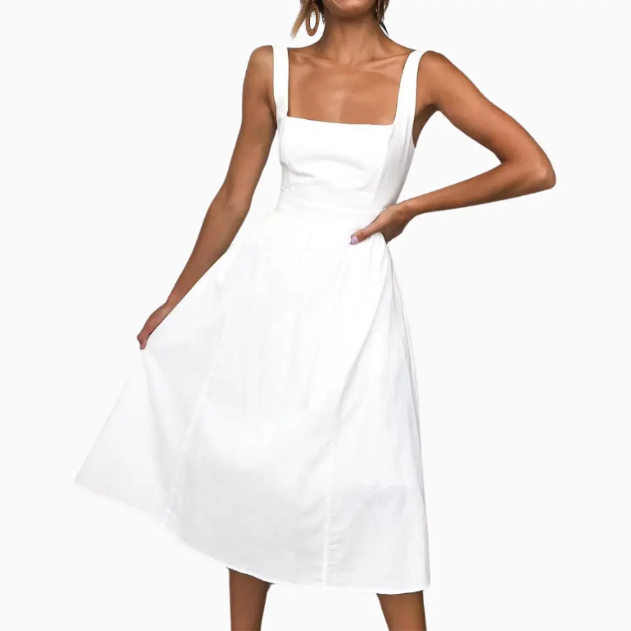 Alessandra | Square Neck Ruched Midi Dress | Elegant and Sculpting