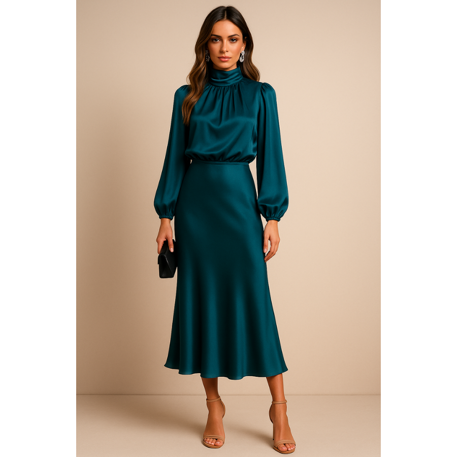 Alice | High Neck Midi Dress | Refined and Feminine
