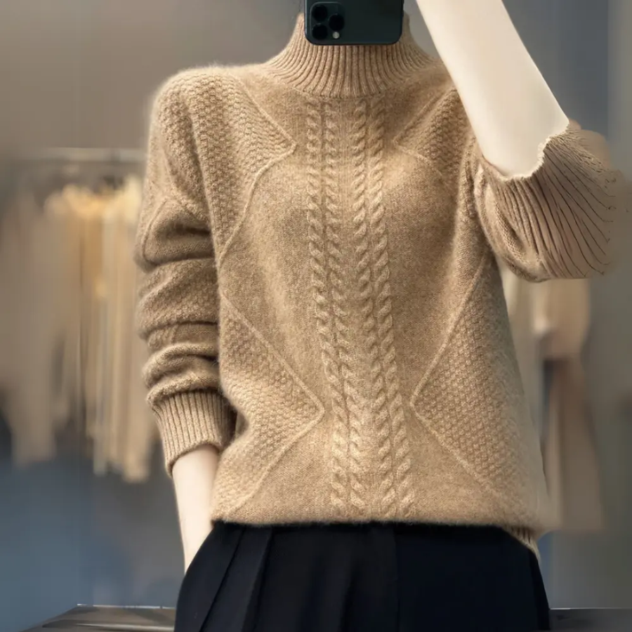 Laura | Women’s Textured Pattern Turtleneck Sweater | Cozy Detail with Refined Style