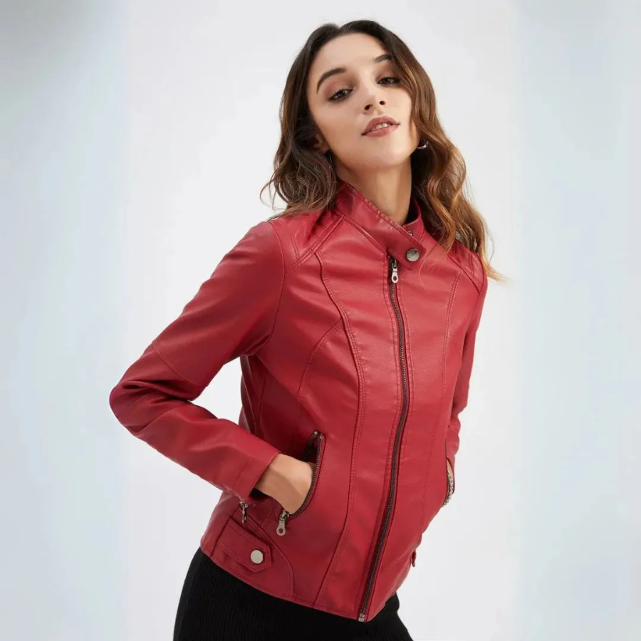 Isadora | Mandarin Collar Leather Jacket | Sleek Edge with Modern Confidence