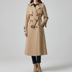 Norma | Women’s Longline Double-Breasted Trench Coat | Timeless Elegance with Refined Structure