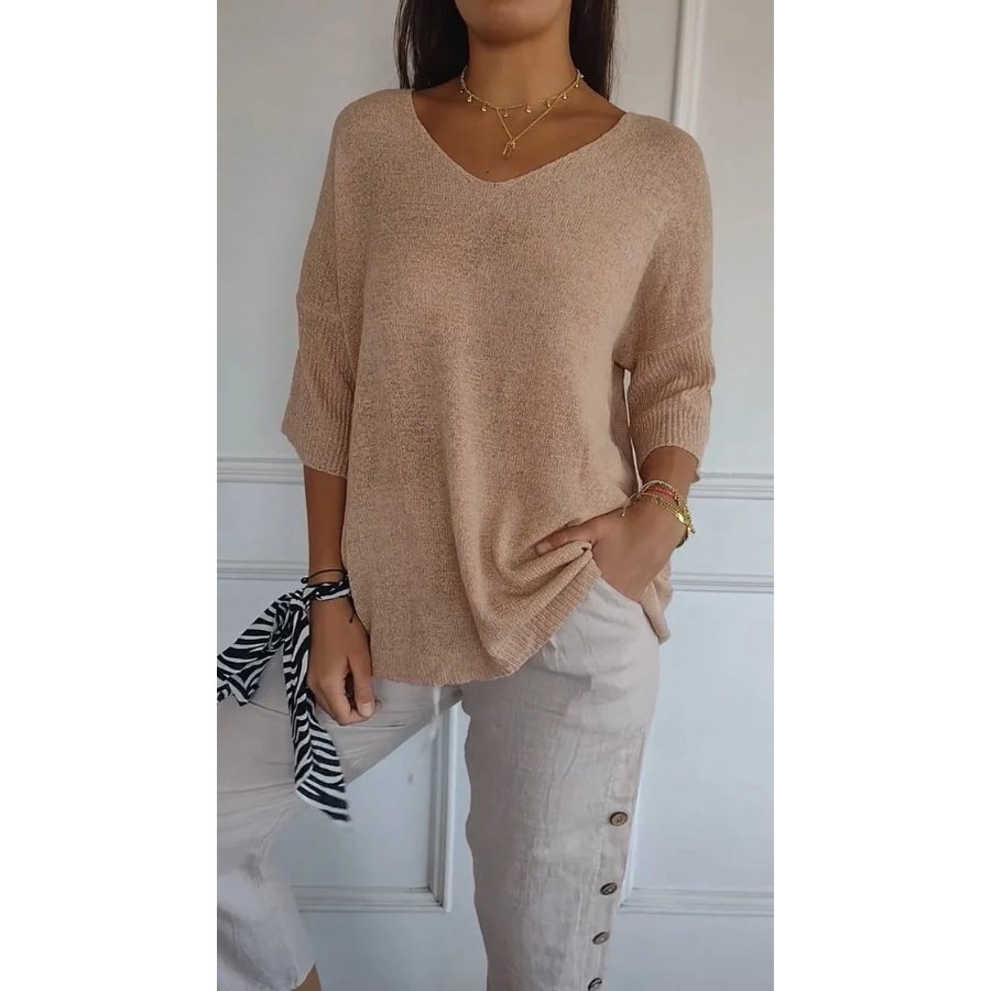 Tia | Women’s Knitted V-Neck Top | Soft Texture with Everyday Elegance