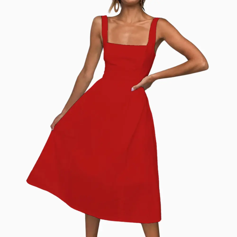 Alessandra | Square Neck Ruched Midi Dress | Elegant and Sculpting