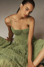 Florence | Women’s Corset Pleated Maxi Dress | Elegant Sculpted Silhouette for Special Occasions