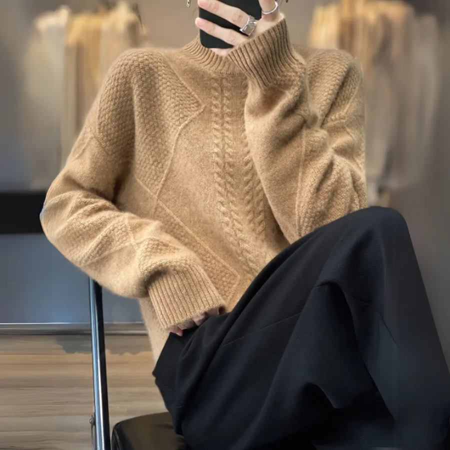 Laura | Women’s Textured Pattern Turtleneck Sweater | Cozy Detail with Refined Style