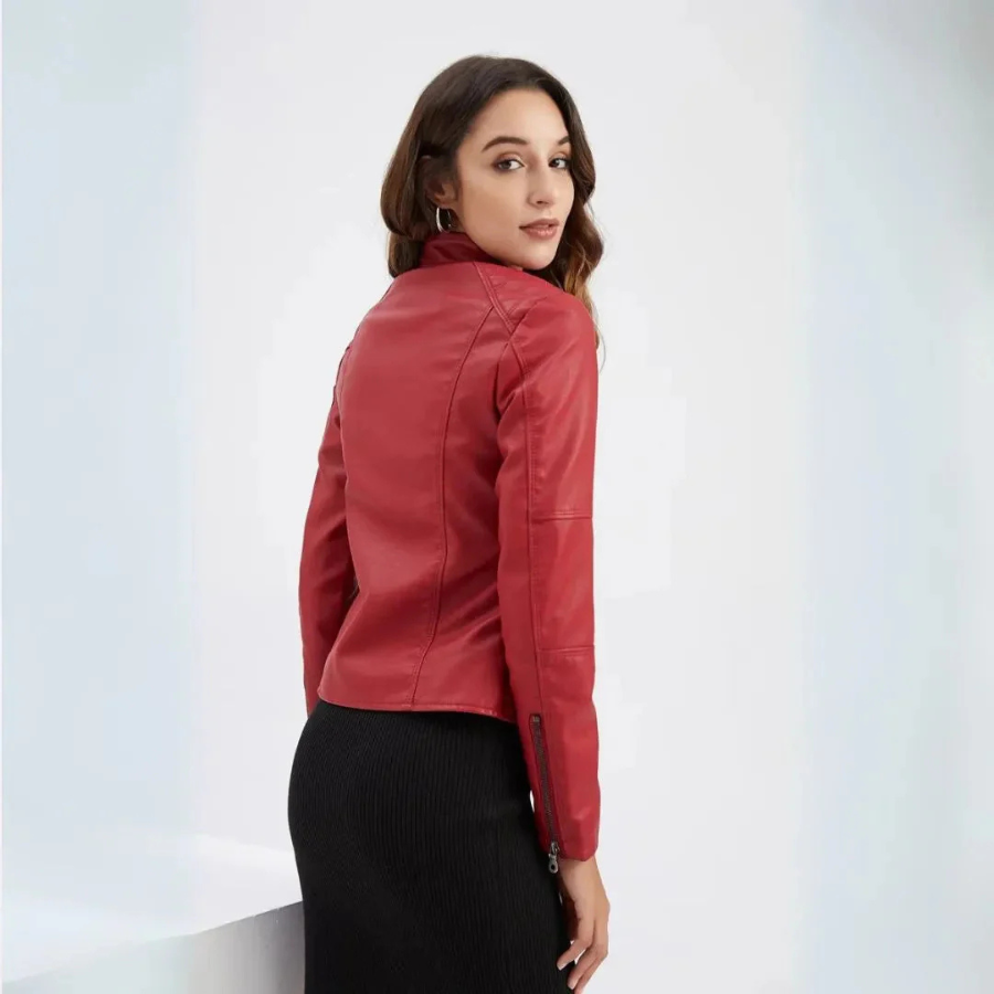 Isadora | Mandarin Collar Leather Jacket | Sleek Edge with Modern Confidence