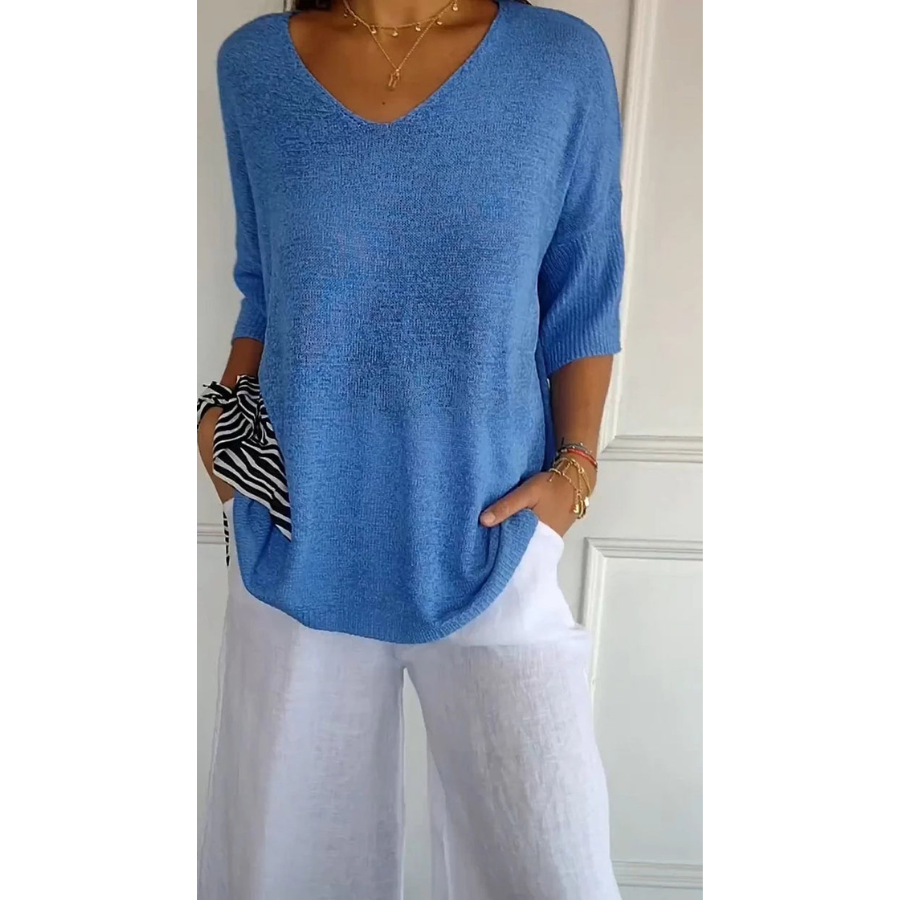 Tia | Women’s Knitted V-Neck Top | Soft Texture with Everyday Elegance