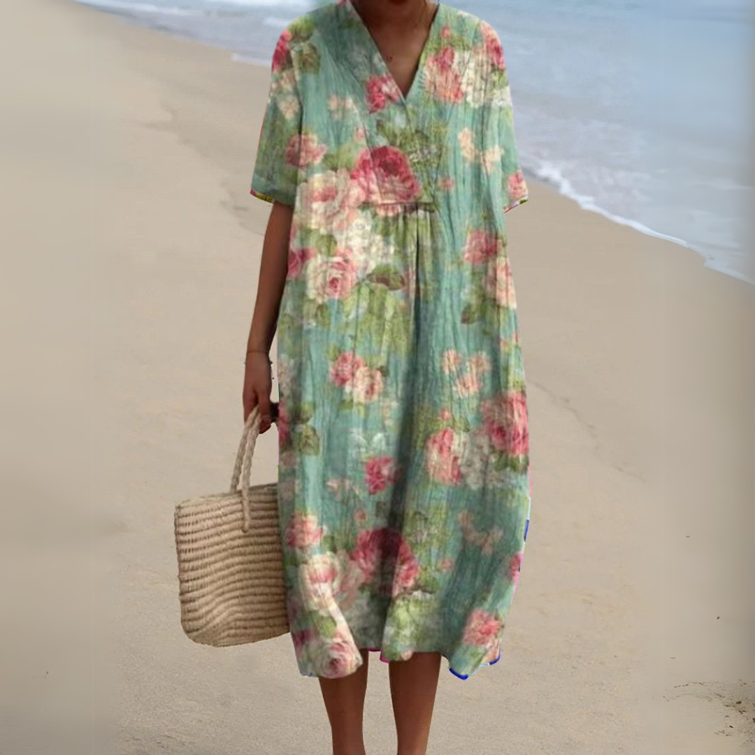 Lowri | Floral Short Sleeve Midi Dress | Feminine Elegance for Every Occasion