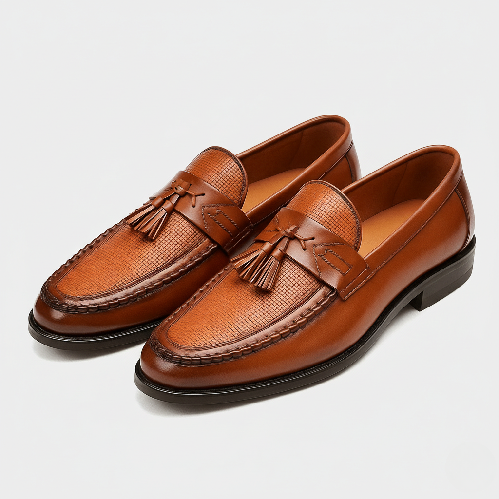 Matthew | Men’s Box Calf Leather Saddle Tassel Loafers | Luxurious and Refined