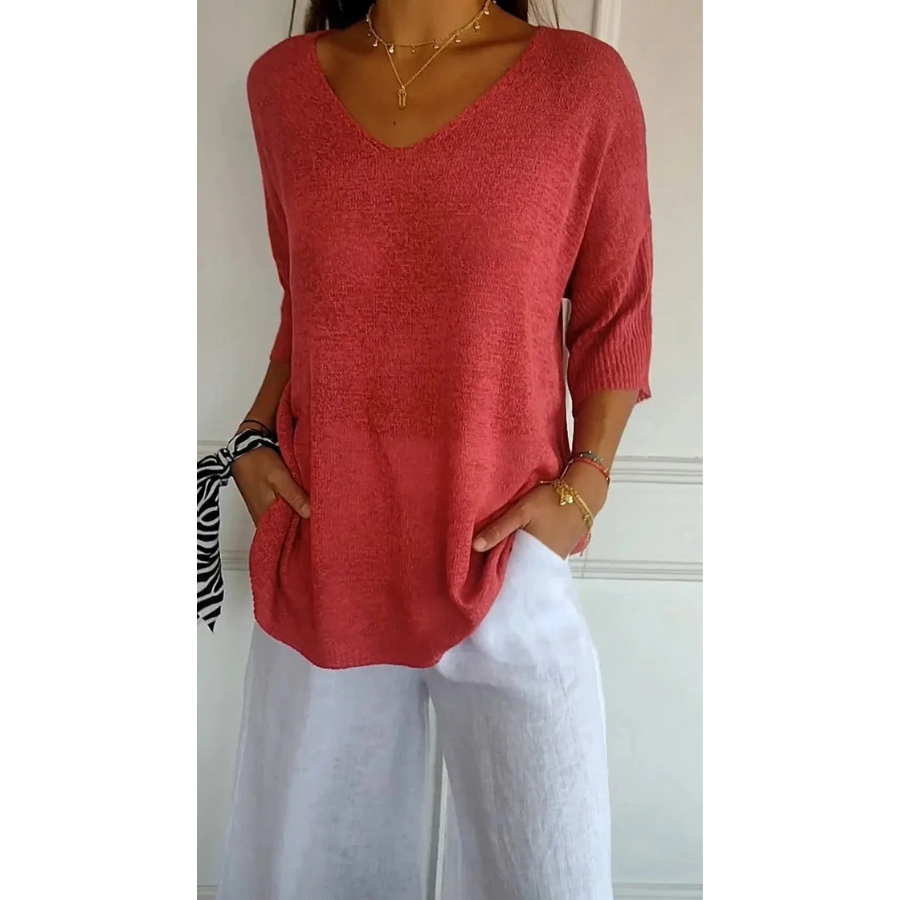Tia | Women’s Knitted V-Neck Top | Soft Texture with Everyday Elegance