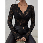 Briar | Lace Body V-Neck Top with Long Sleeves | Chic and Feminine