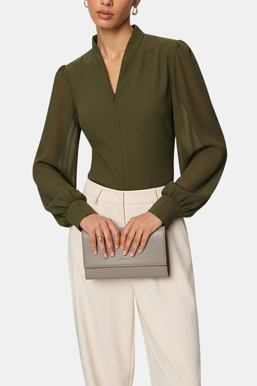 Jennifer | Zip Detail Chiffon Sleeve Blouse | Modern and Elegant