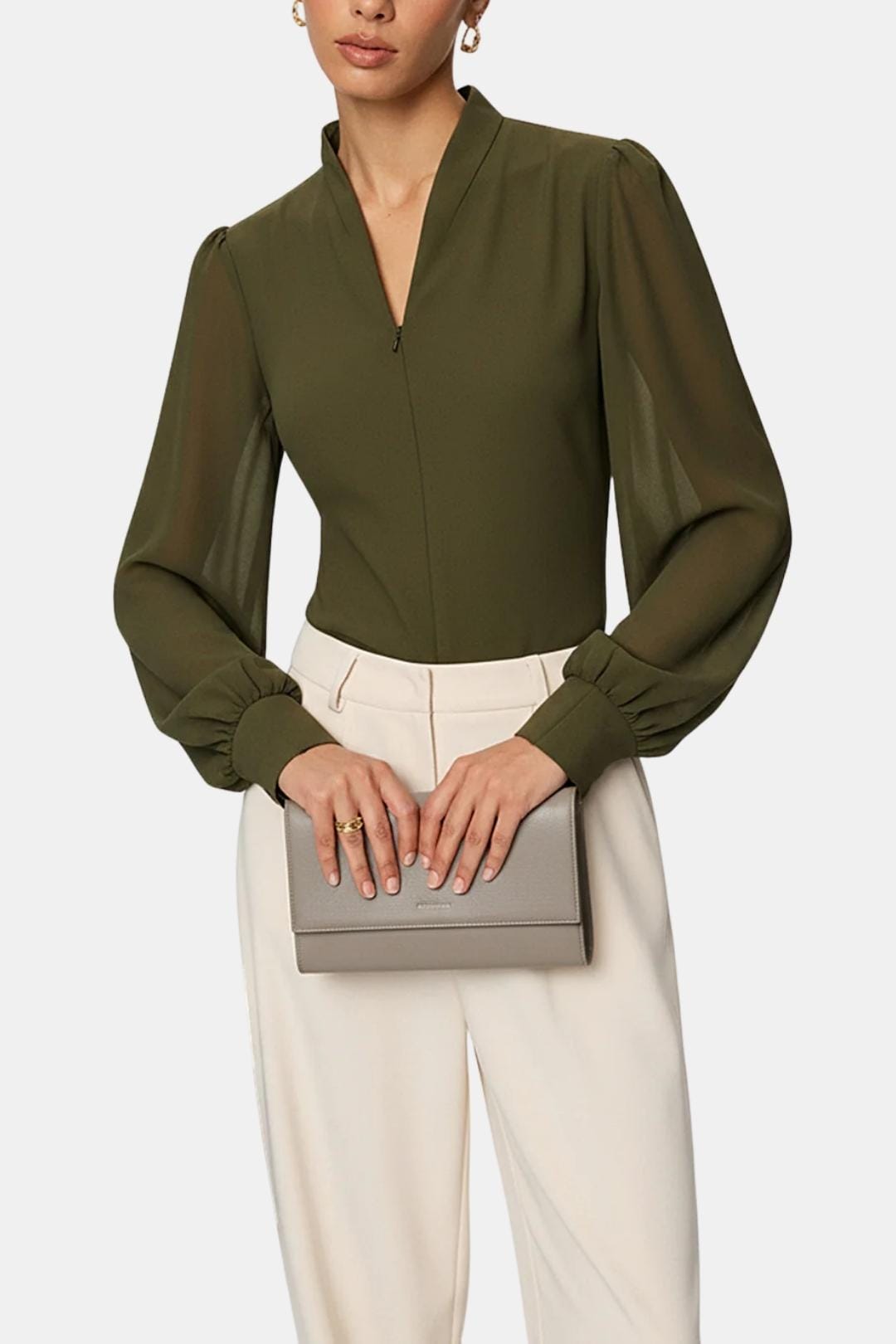 Jennifer | Zip Detail Chiffon Sleeve Blouse | Modern and Elegant