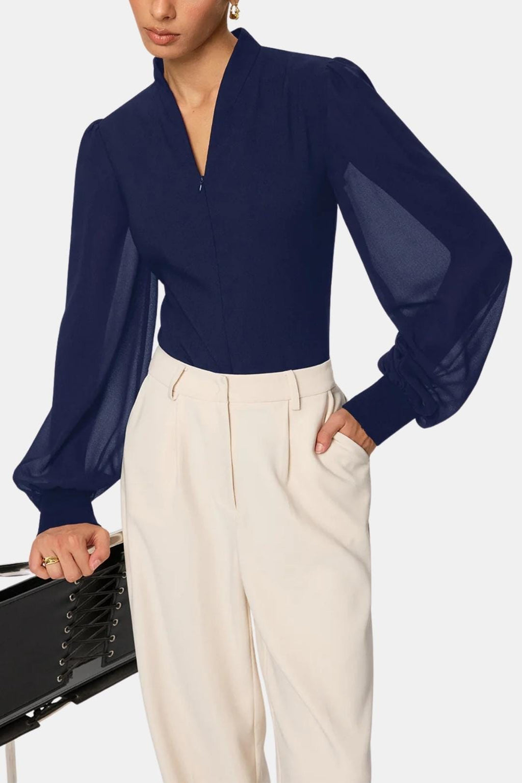 Jennifer | Zip Detail Chiffon Sleeve Blouse | Modern and Elegant