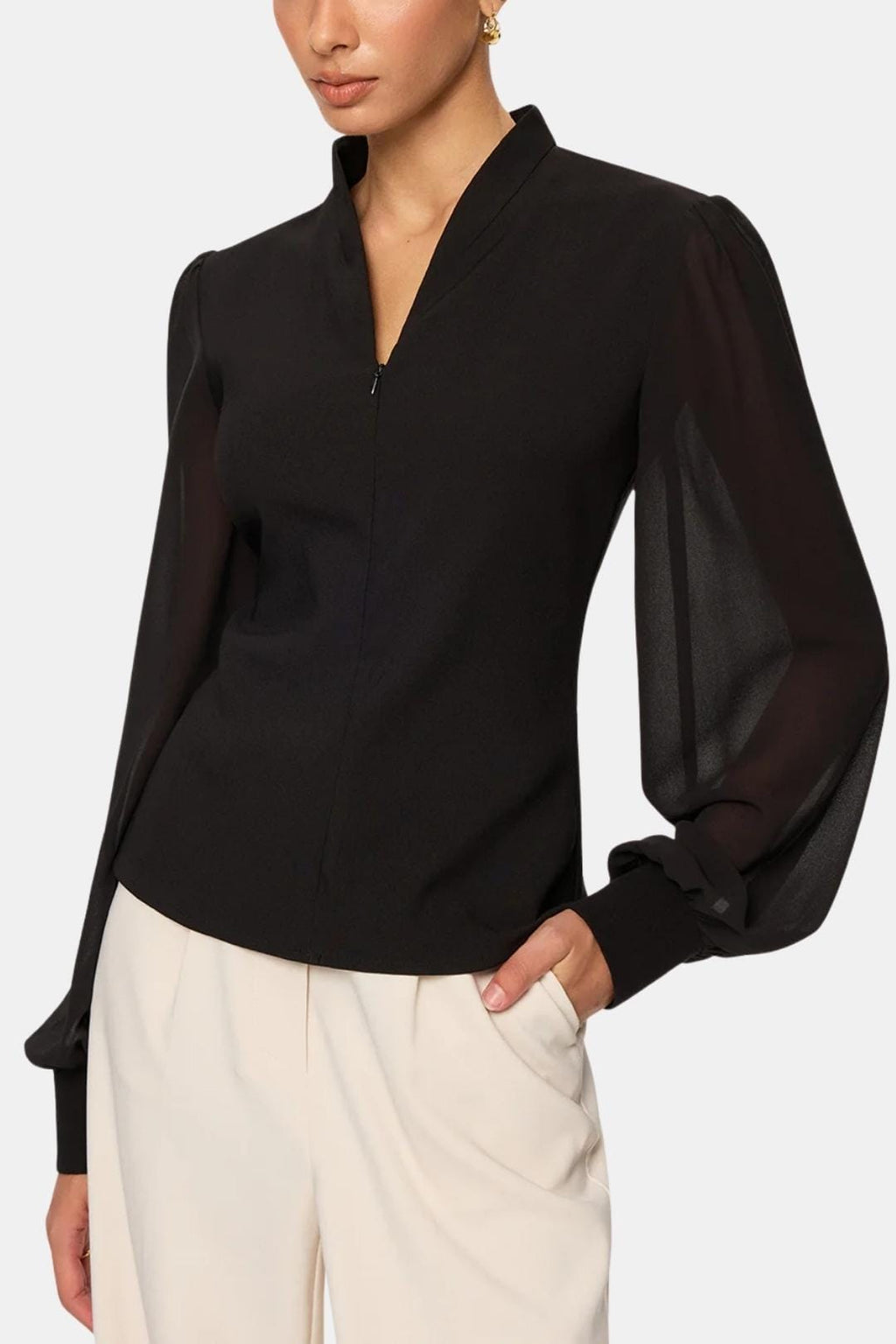 Jennifer | Zip Detail Chiffon Sleeve Blouse | Modern and Elegant
