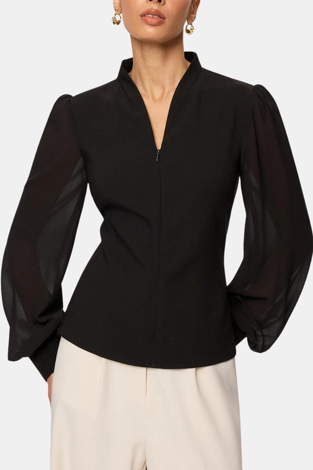 Jennifer | Zip Detail Chiffon Sleeve Blouse | Modern and Elegant