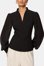 Jennifer | Zip Detail Chiffon Sleeve Blouse | Modern and Elegant