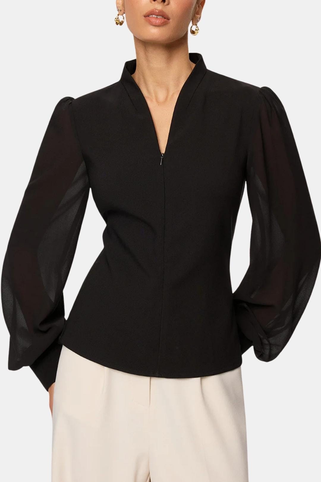 Jennifer | Zip Detail Chiffon Sleeve Blouse | Modern and Elegant