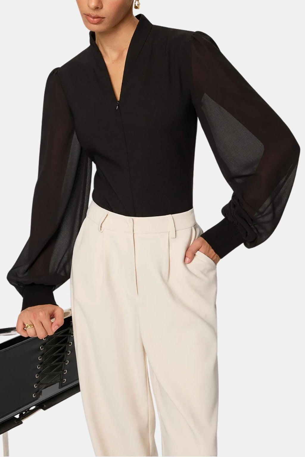 Jennifer | Zip Detail Chiffon Sleeve Blouse | Modern and Elegant