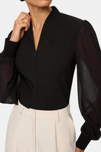 Jennifer | Zip Detail Chiffon Sleeve Blouse | Modern and Elegant