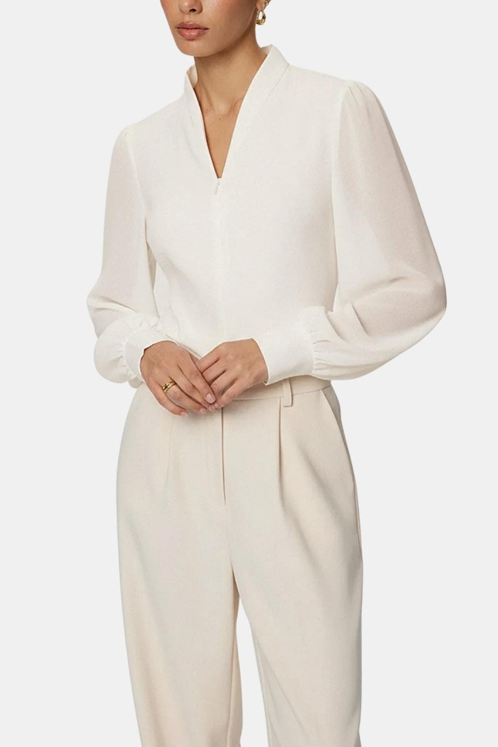 Jennifer | Zip Detail Chiffon Sleeve Blouse | Modern and Elegant