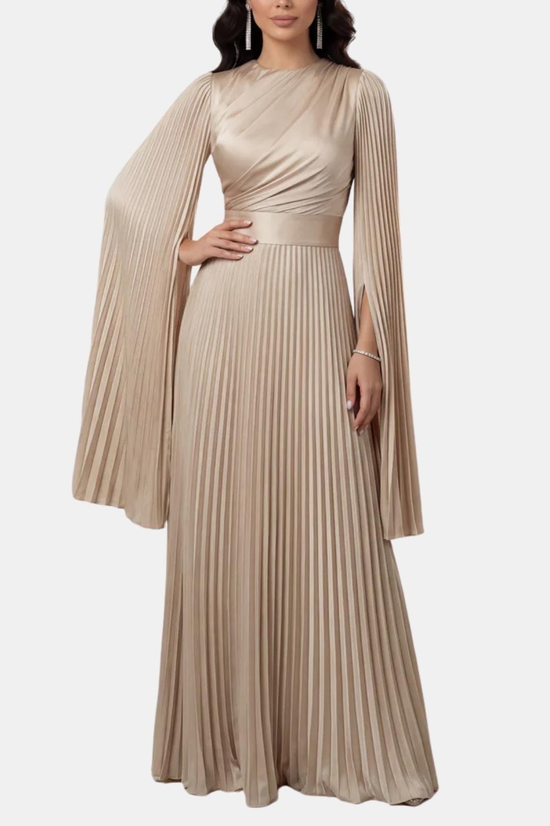 Emma | Pleated Satin Sleeve Gown | Luxurious and Timeless Elegance