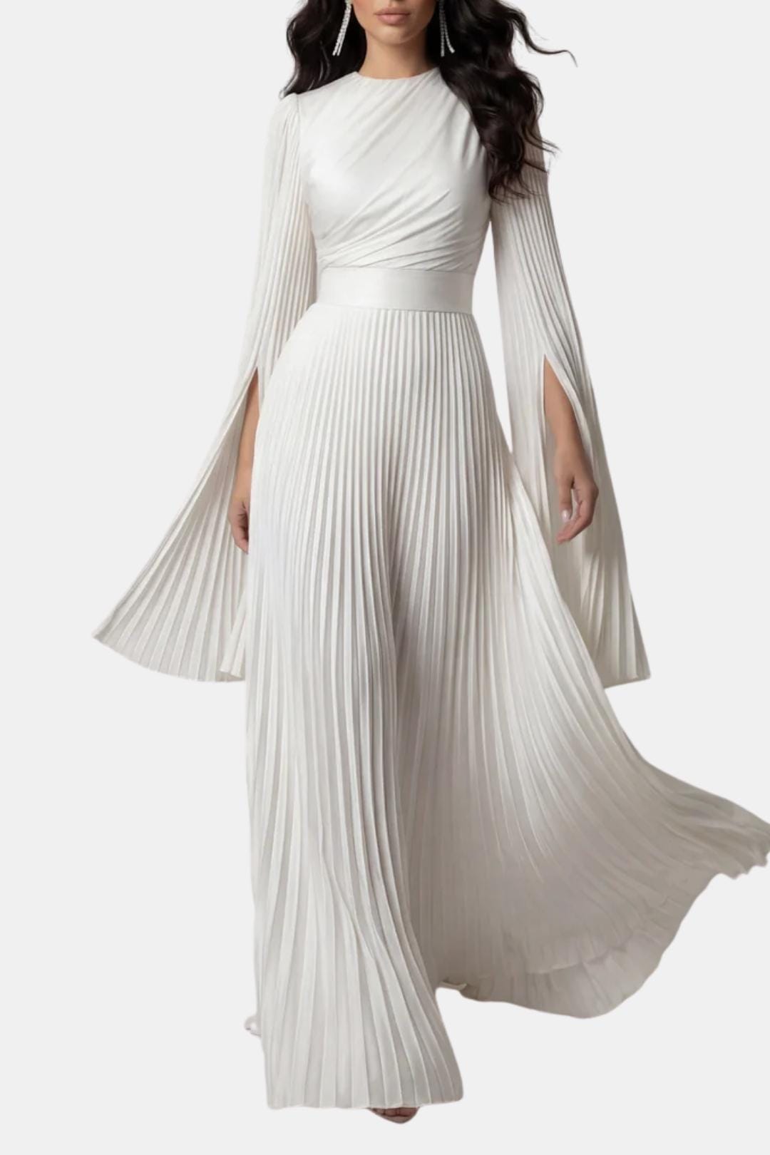 Emma | Pleated Satin Sleeve Gown | Luxurious and Timeless Elegance