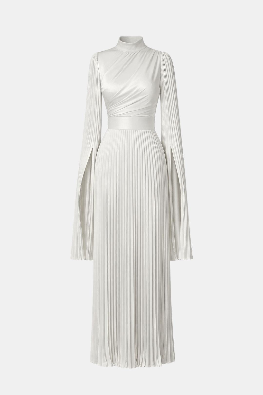 Emma | Pleated Satin Sleeve Gown | Luxurious and Timeless Elegance
