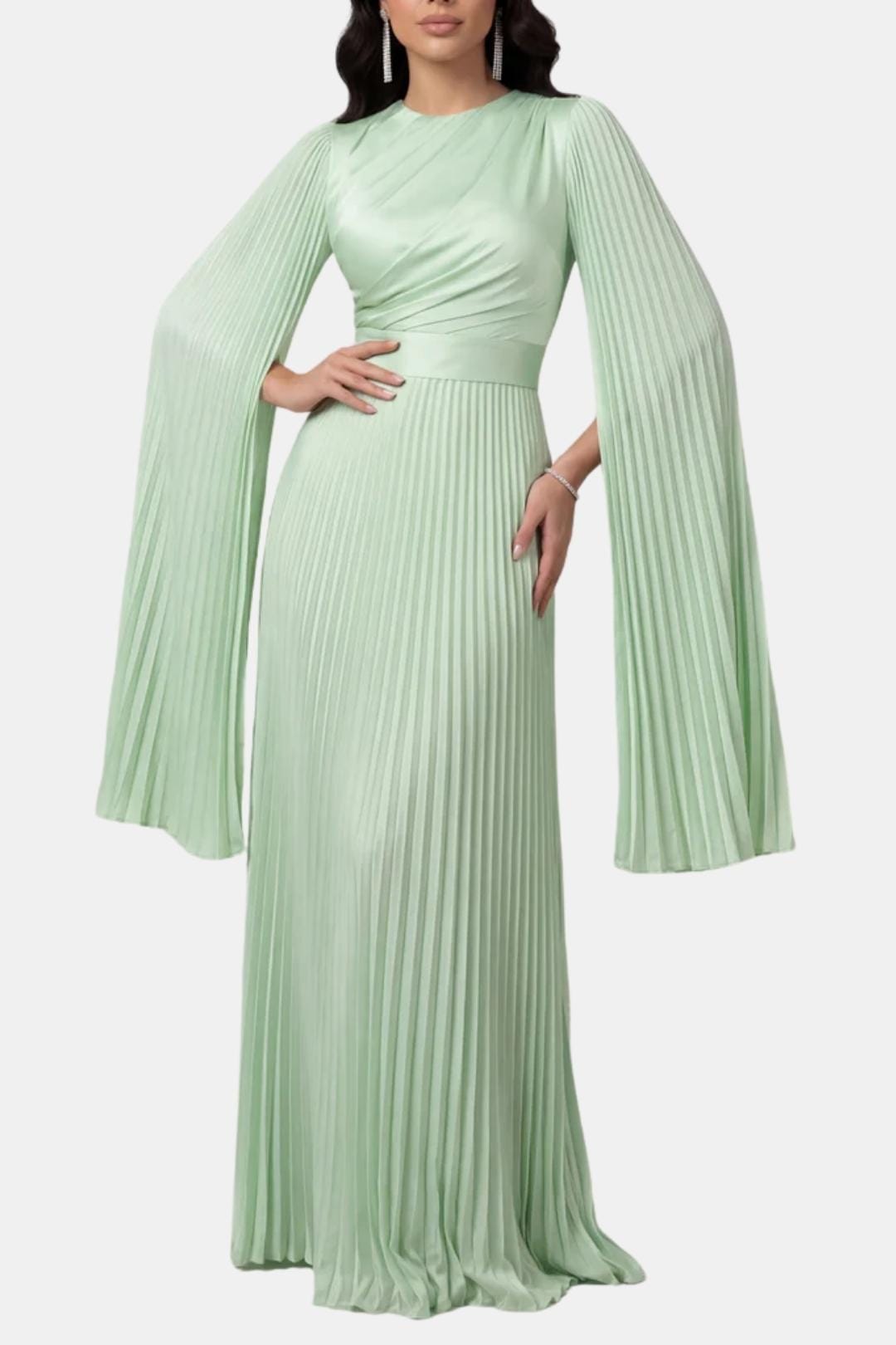 Emma | Pleated Satin Sleeve Gown | Luxurious and Timeless Elegance