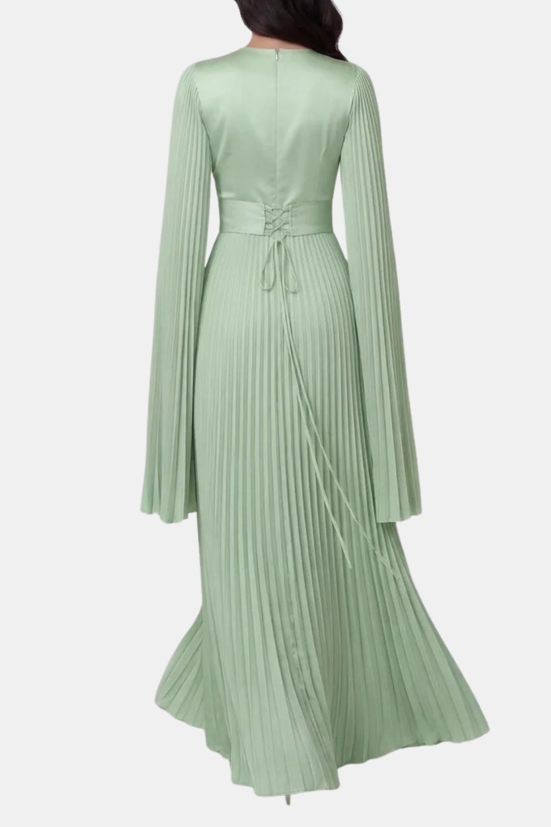 Emma | Pleated Satin Sleeve Gown | Luxurious and Timeless Elegance
