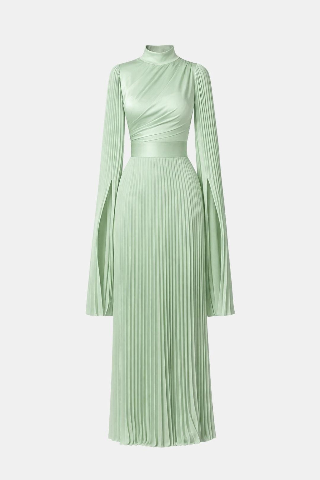 Emma | Pleated Satin Sleeve Gown | Luxurious and Timeless Elegance