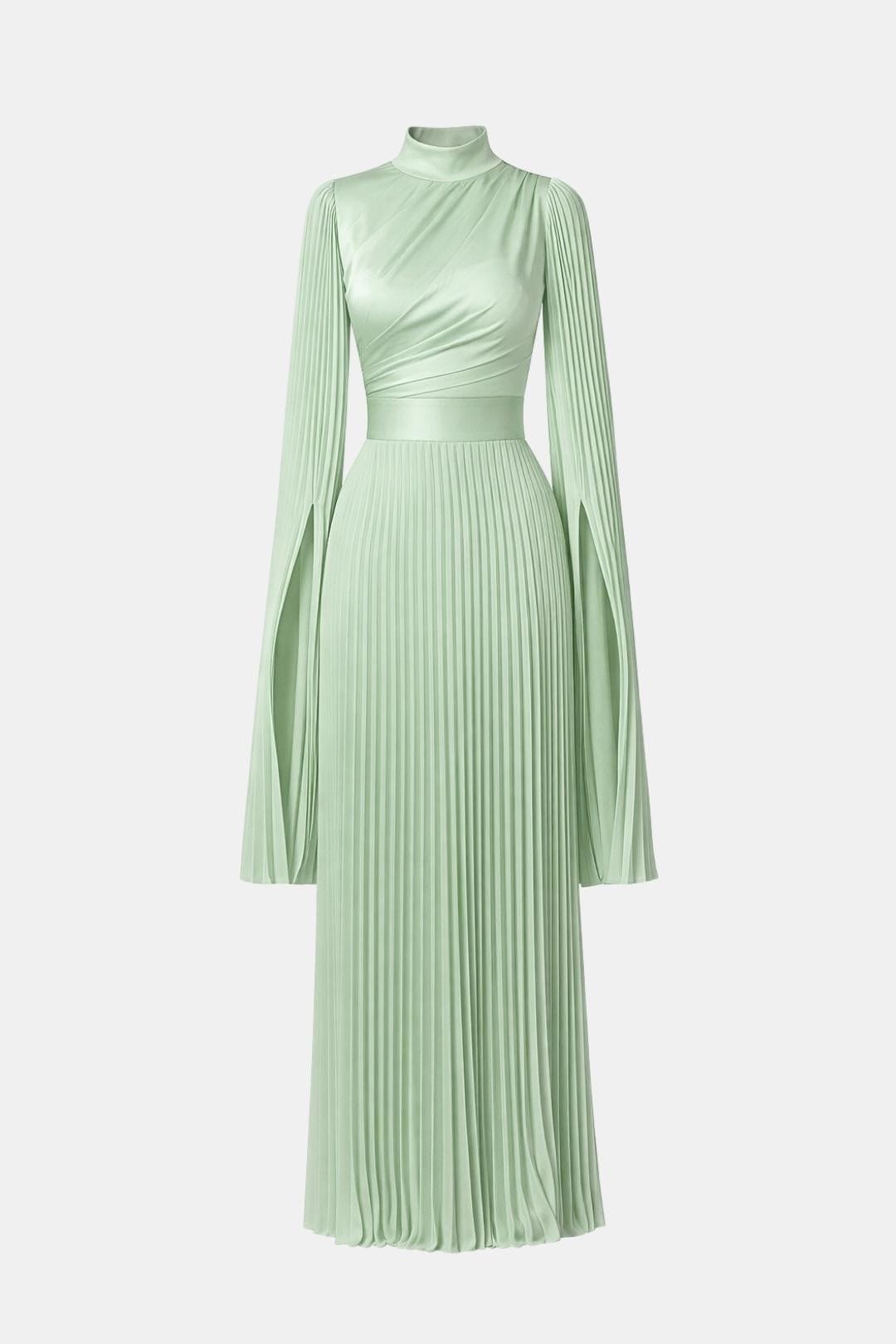 Emma | Pleated Satin Sleeve Gown | Luxurious and Timeless Elegance
