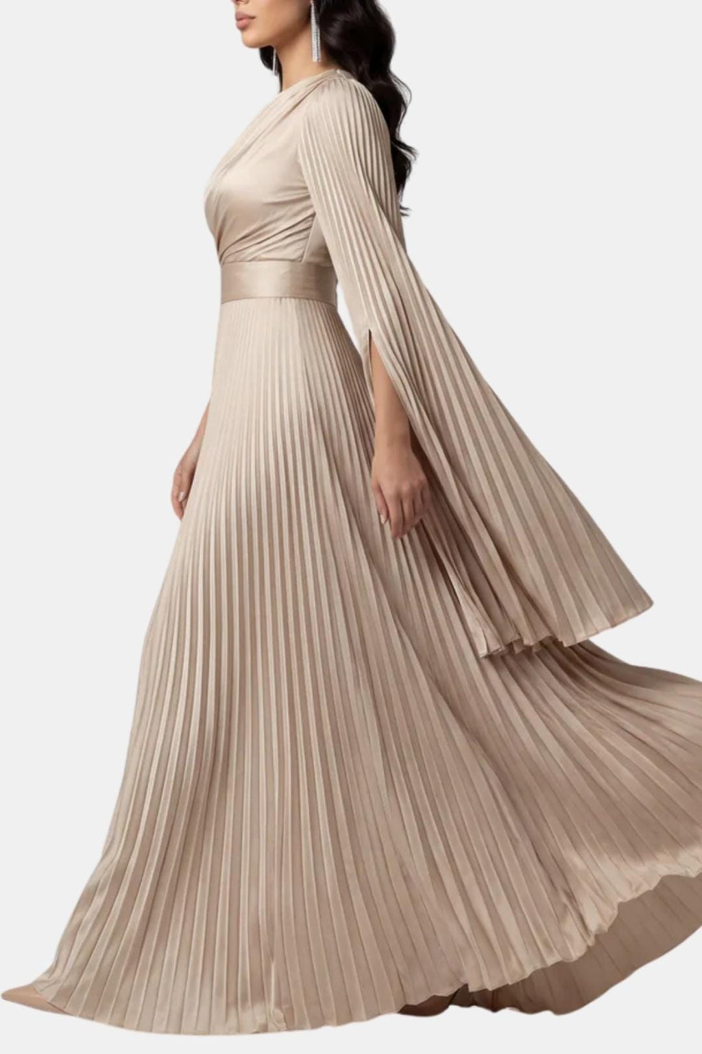 Emma | Pleated Satin Sleeve Gown | Luxurious and Timeless Elegance
