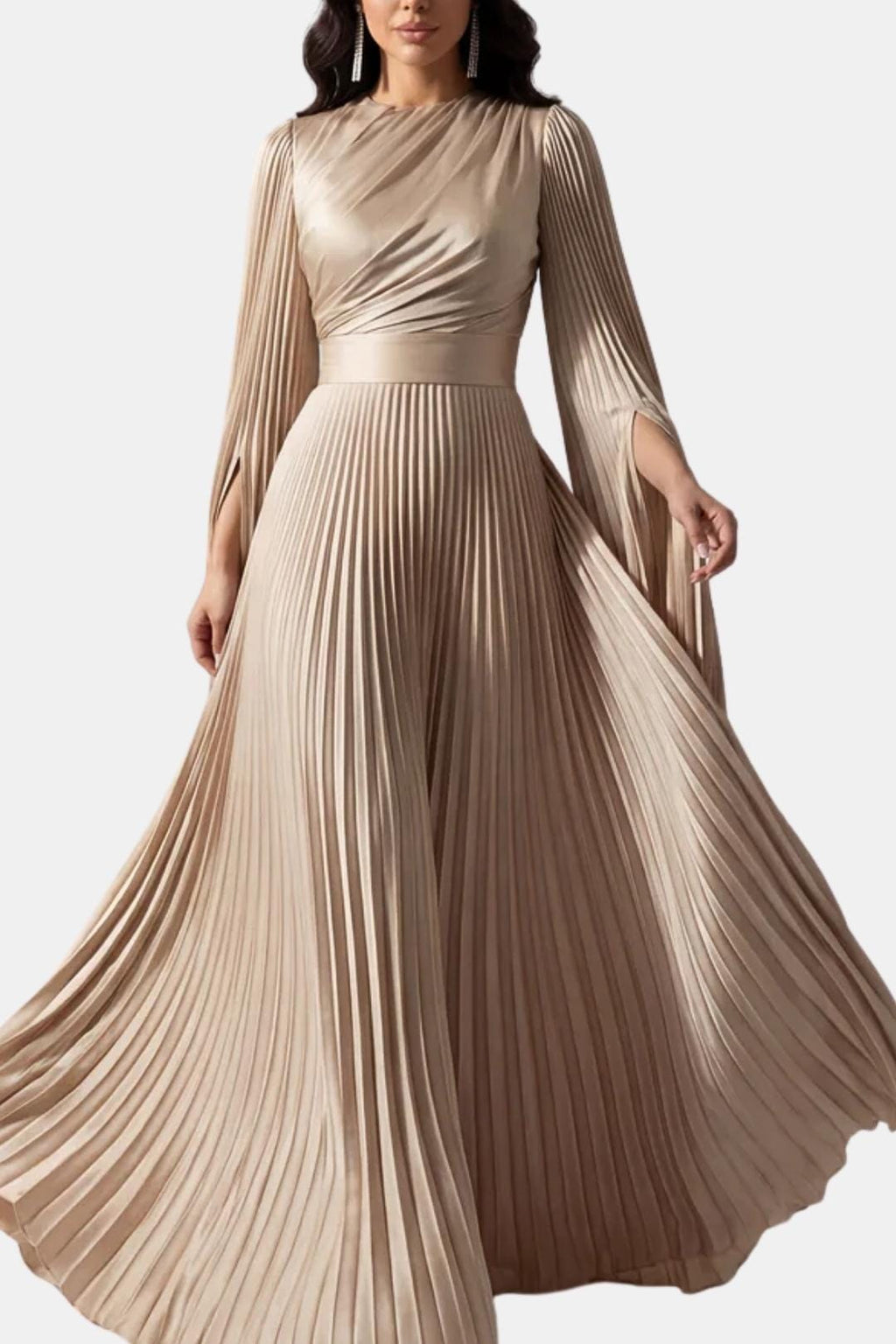 Emma | Pleated Satin Sleeve Gown | Luxurious and Timeless Elegance
