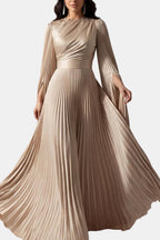 Emma | Pleated Satin Sleeve Gown | Luxurious and Timeless Elegance