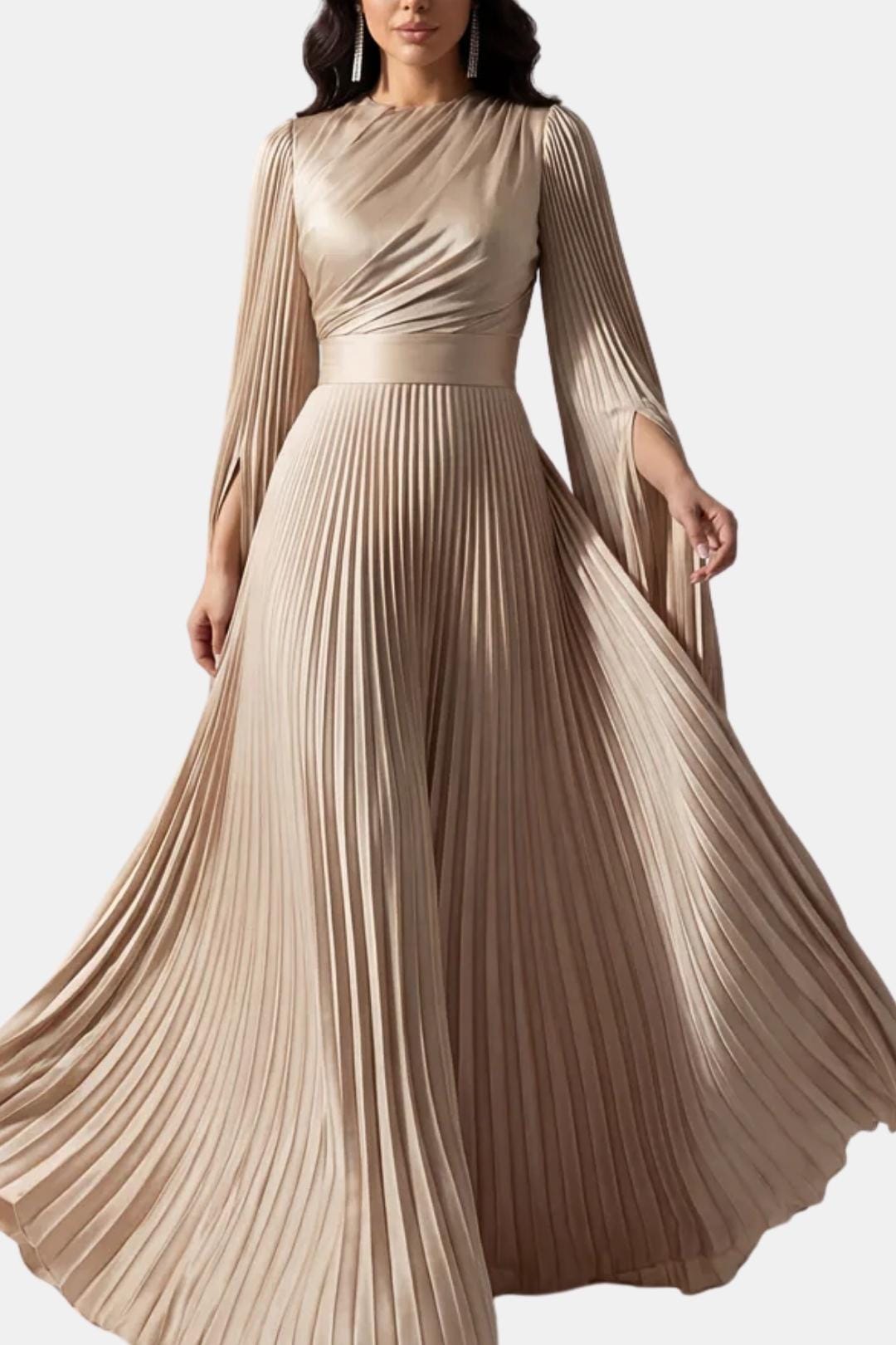Emma | Pleated Satin Sleeve Gown | Luxurious and Timeless Elegance